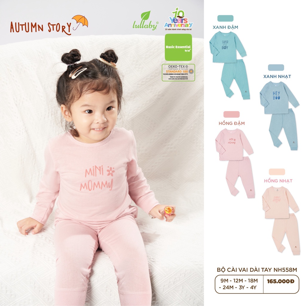 Lullaby bst Tháng 9 - 2022 bộ dài tay thu đông bé trai bé gái chất bamboo mềm mại, màu sắc đẹp