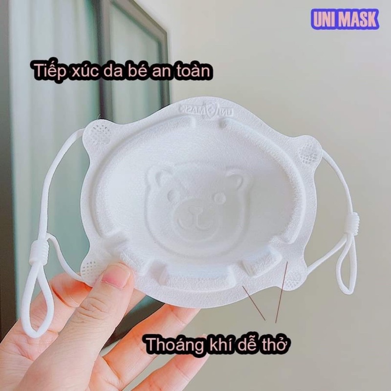 Hộp 3 khẩu trang gấu Uni Mask cho bé 6 tháng - 3 tuổi (có nút chỉnh dây đeo)