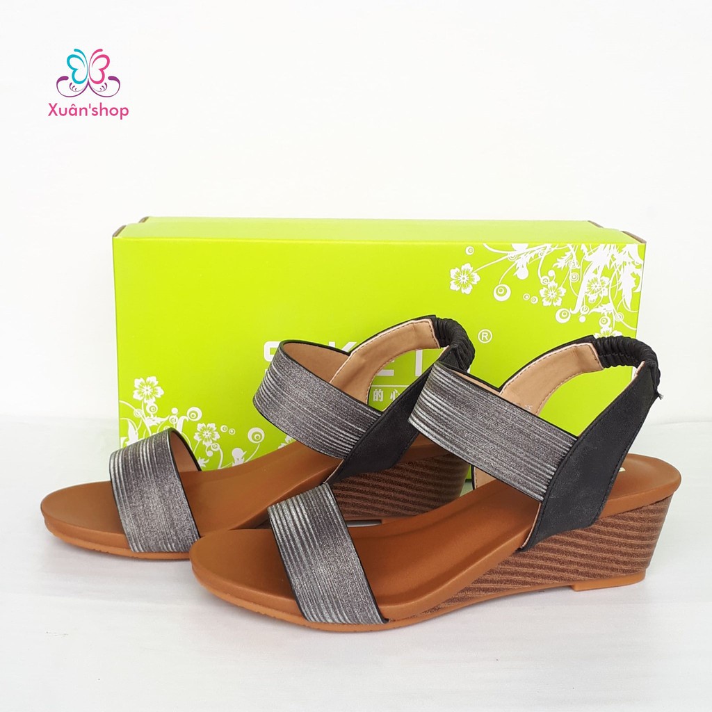 Sandal quai ngang đế xuồng 5.5cm, chất da ánh kim sang trọng (size 36-40)