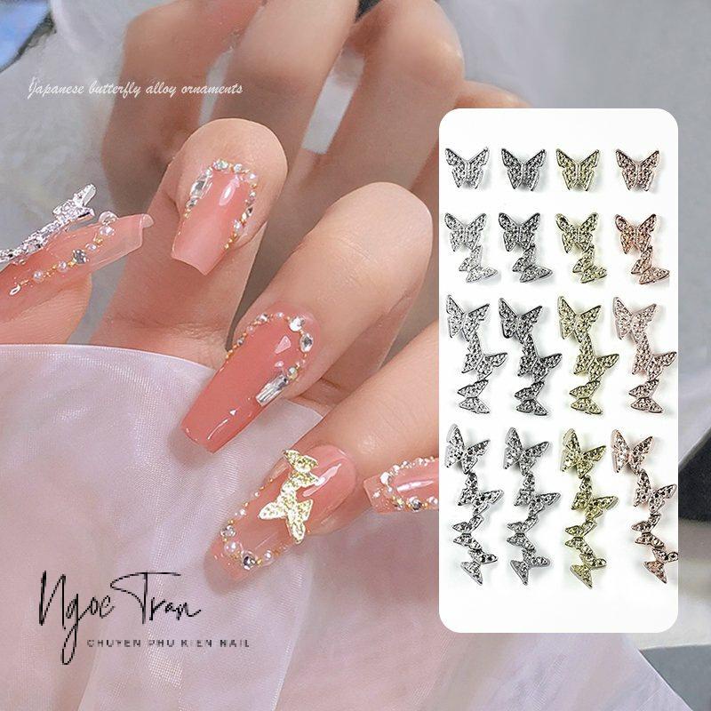 Charm Phụ Kiện Bướm Liên Thể Kim Loại Đính Móng