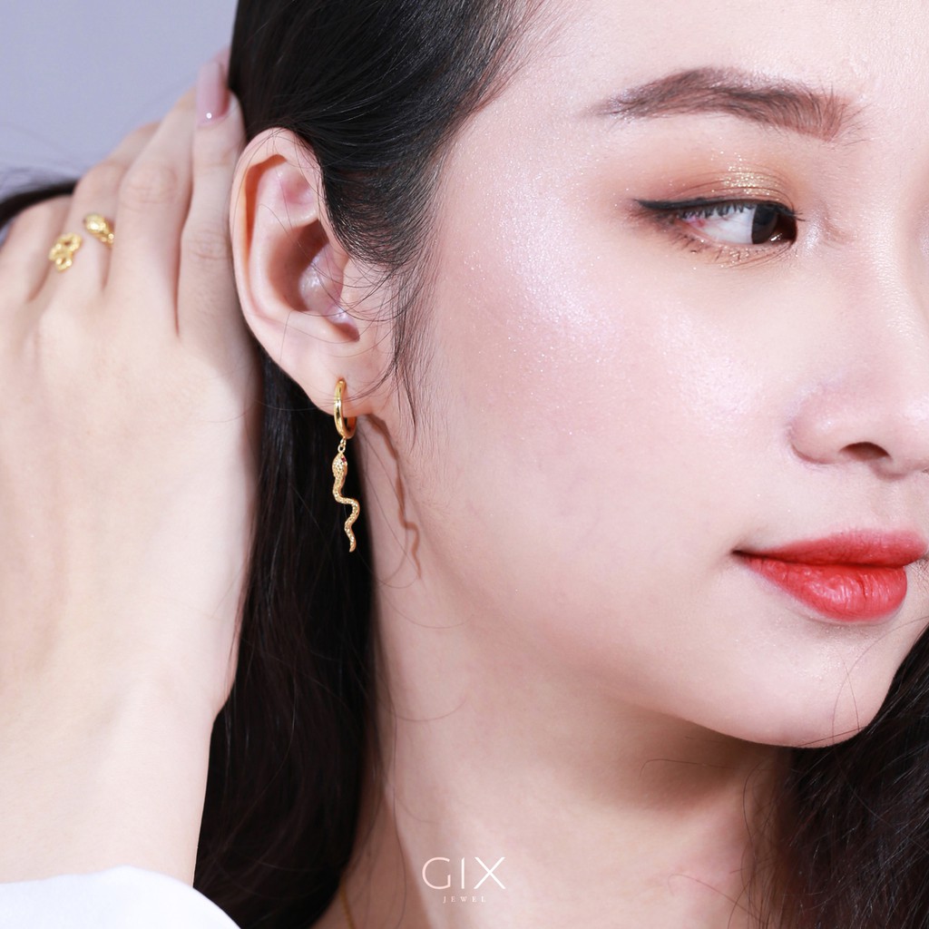Bông tai bạc 925 cao cấp mạ vàng con rắn thiết kế độc quyền lạ mắt tinh xảo Gix Jewel BT08