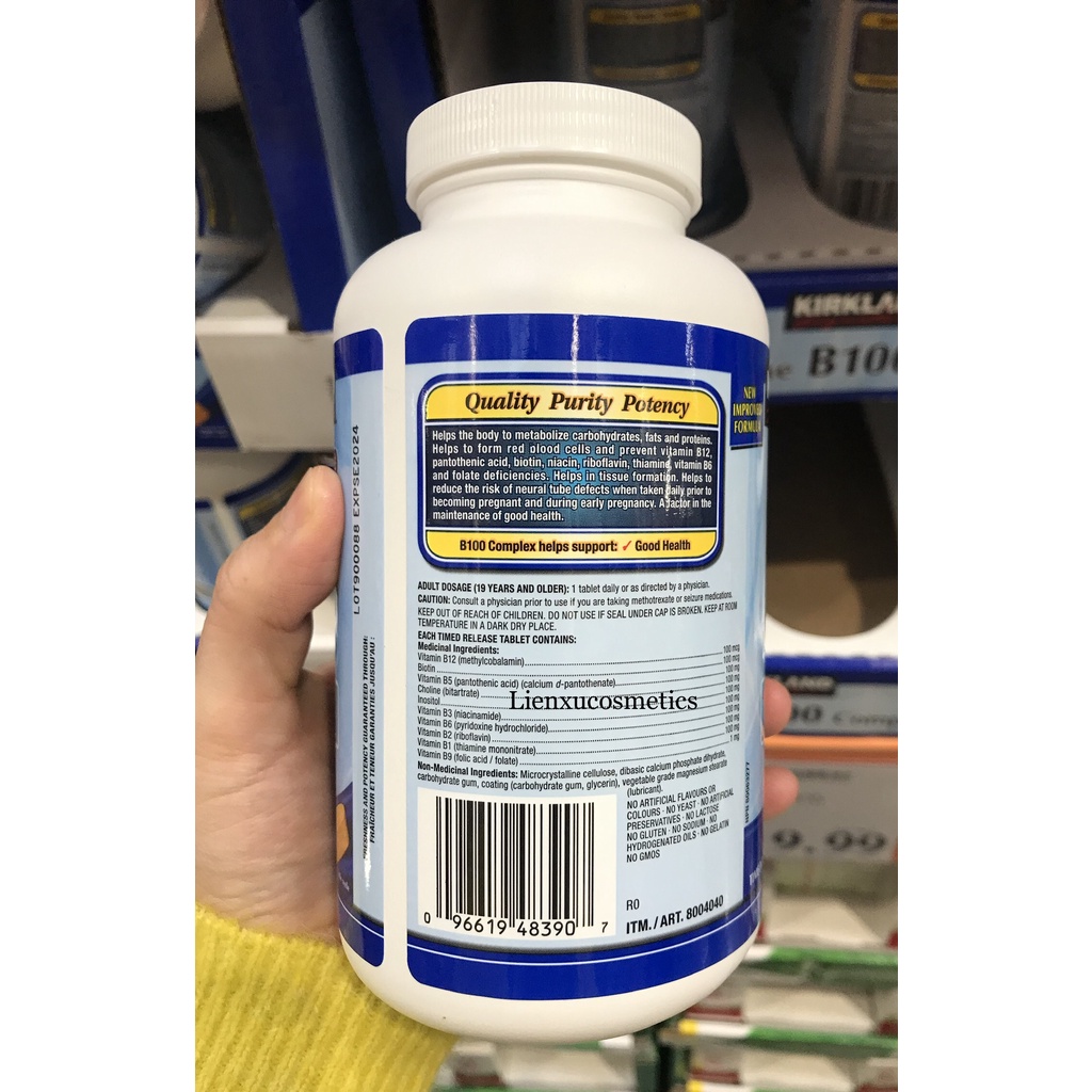 Viên uống vitamin B100 Kirkland 300 viên; HSD 2025 (Costco Canada)