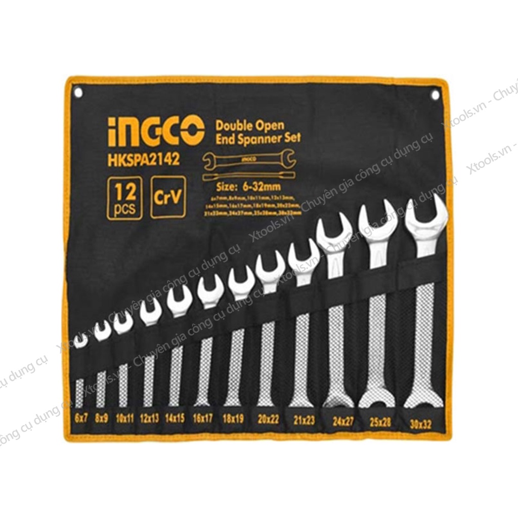 Bộ cờ lê 2 đầu miệng 12 chi tiết INGCO HKSPA2142 6-32mm dụng cụ cơ khí sửa chữa ô tô xe máy nhà cửa máy móc thiết bị