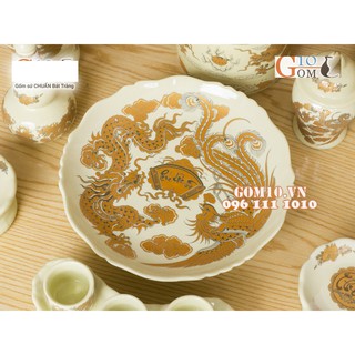 ĐĨA HOA QUẢ / Mâm bồng vẽ rồng Phúc Lộc Thọ vàng kim PHI 20/24/28