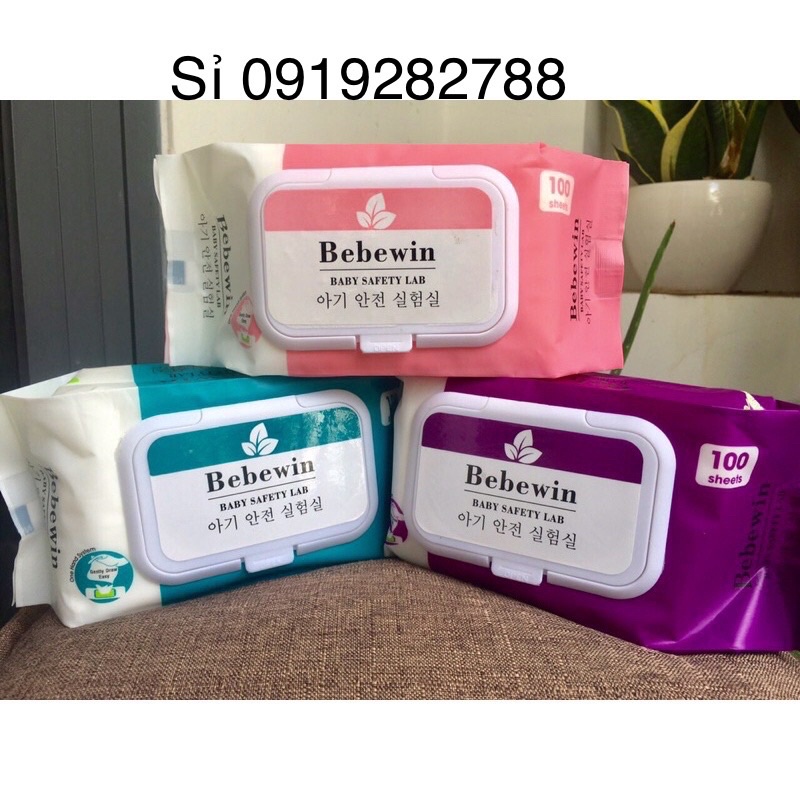 Khăn giấy ướt Bebewin công nghệ Hàn Quốc không mùi- Gói 100 tờ bản 20x30cm