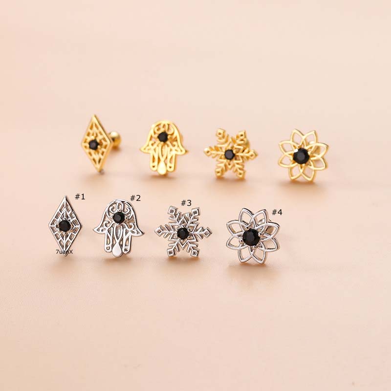 1 Khuyên Tai Hình Hoa Tuyết / Bàn Tay / Sụn Tai 6mm Bằng Thép Không Gỉ