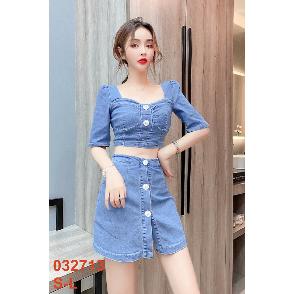 Set áo+quần giả váy bò mềm mịn,hàng Quảng Châu siêu đẹp