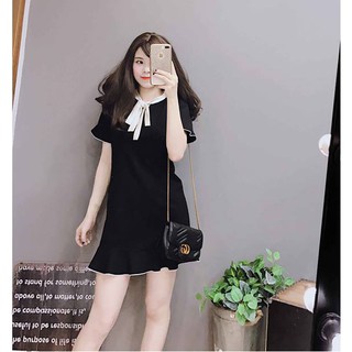 Váy Đầm Nữ Dáng Suông Đuôi Cá Phối Nơ Cổ Xinh Tay Bèo Dễ Thương WM DRESS 800029 B