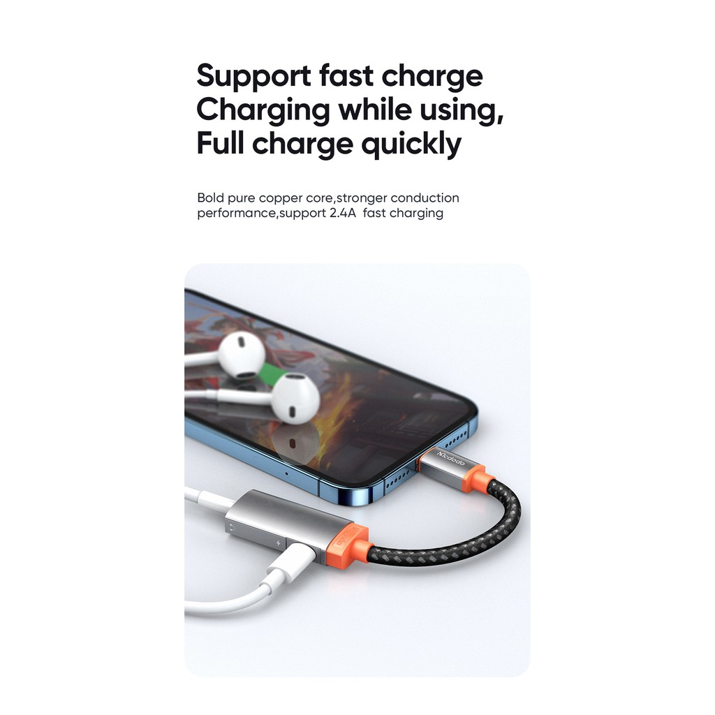 Dây cáp chuyển đổi âm thanh MCDODO 3 trong 1 có giắc cắm 3.5mm thích hợp cho iPhone 14 Pro Max 13 12 11 X 8 7