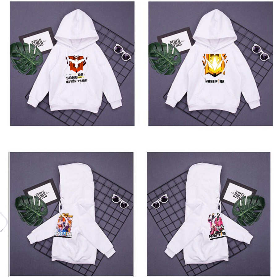 HOT Áo nỉ hoodie trắng in hình free fire cực chất cho bé trai