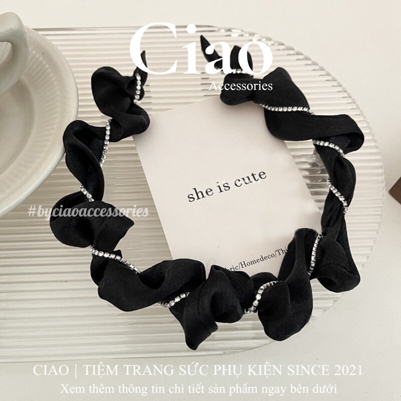 [HOẢ TỐC 1H] Băng đô/ Cài tóc lụa ánh kim thiết kế đính đá xinh xắn nữ tính Addison Ciao