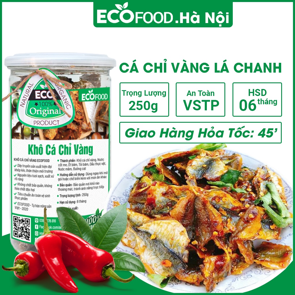 Cá chỉ vàng tẩm gia vị lá chanh nguyên con 250G ecofood, thơm ngon, dậm vị, an toàn vệ sinh thực phẩm