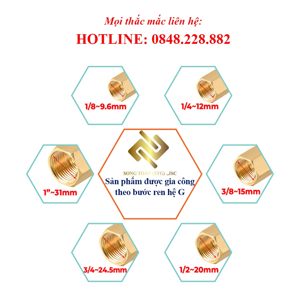 [TÊ NỐI REN] Tê thau chia ba đầu ren trong bước ren BSP hệ G dân dụng - Đồng đúc khuôn dập nóng (brass pipe fitting tee)