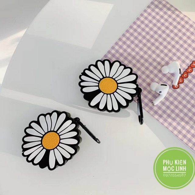 ☘️Tặng kèm móc treo☘️ Case bao airpod silicon Pro 3 1 2 Hoa cúc - Vỏ bọc đựng tai nghe không dây AirPods Daisy