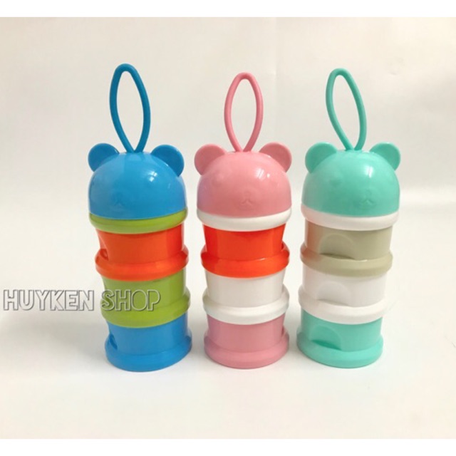 Hộp chia sữa 3 ngăn sắc màu có quai cầm cho bé