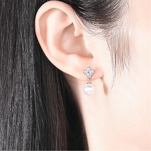 Khuyên tai bạc nữ, khuyên tai bạc gắn ngọc trai nhân tạo xinh xắn - Happy Girl