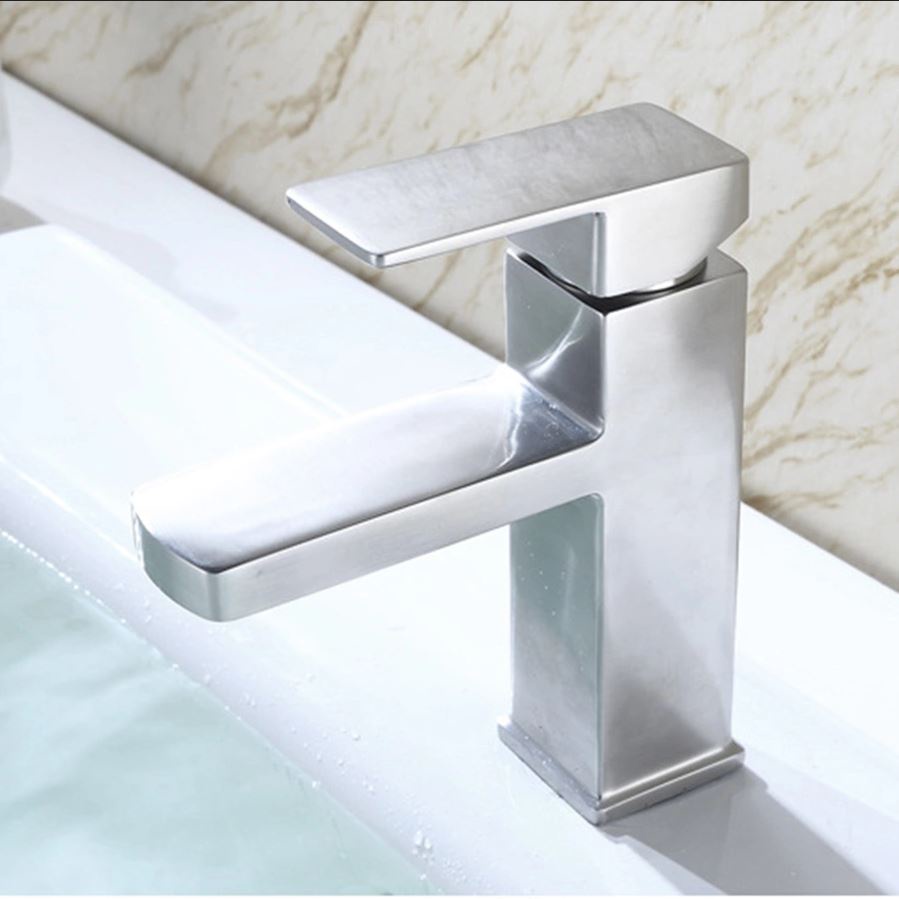 Vòi chậu rửa mặt, vòi Lavabo nóng lạnh thân vuông chất liệu Inox 304 mờ loại cao 20cm và 30cm + Tặng kèm dây cấp nước