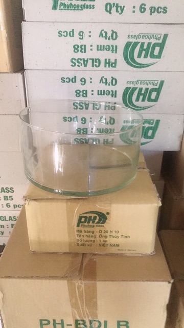 Bể thủy tinh tròn đựng thạch trà sữa, thả cá 20cm cao 10cm