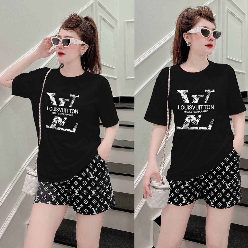 BỘ ĐỒ SHORT NỮ COTTON THÊU LOGO_SIÊU MÁT MỊN_100% cotton