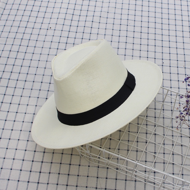 Mũ cói nam nữ Fedora đi biển cao cấp kiểu dáng vành thẳng form cứng