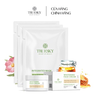 Bộ sản phẩm trắng da mặt Truesky P01 gồm 1 kem trắng da mặt 15g và 3 miếng mặt nạ trắng da tế bào gốc