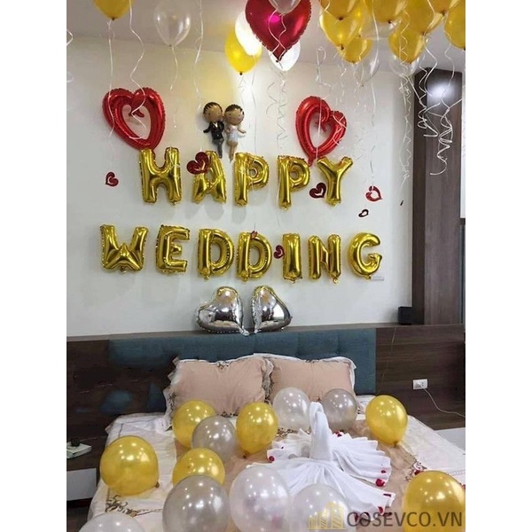 (Freeship) Set Bóng Bay TRANG TRÍ PHÒNG CƯỚI Tông Màu Đỏ Đậm Sang Trọng ST09