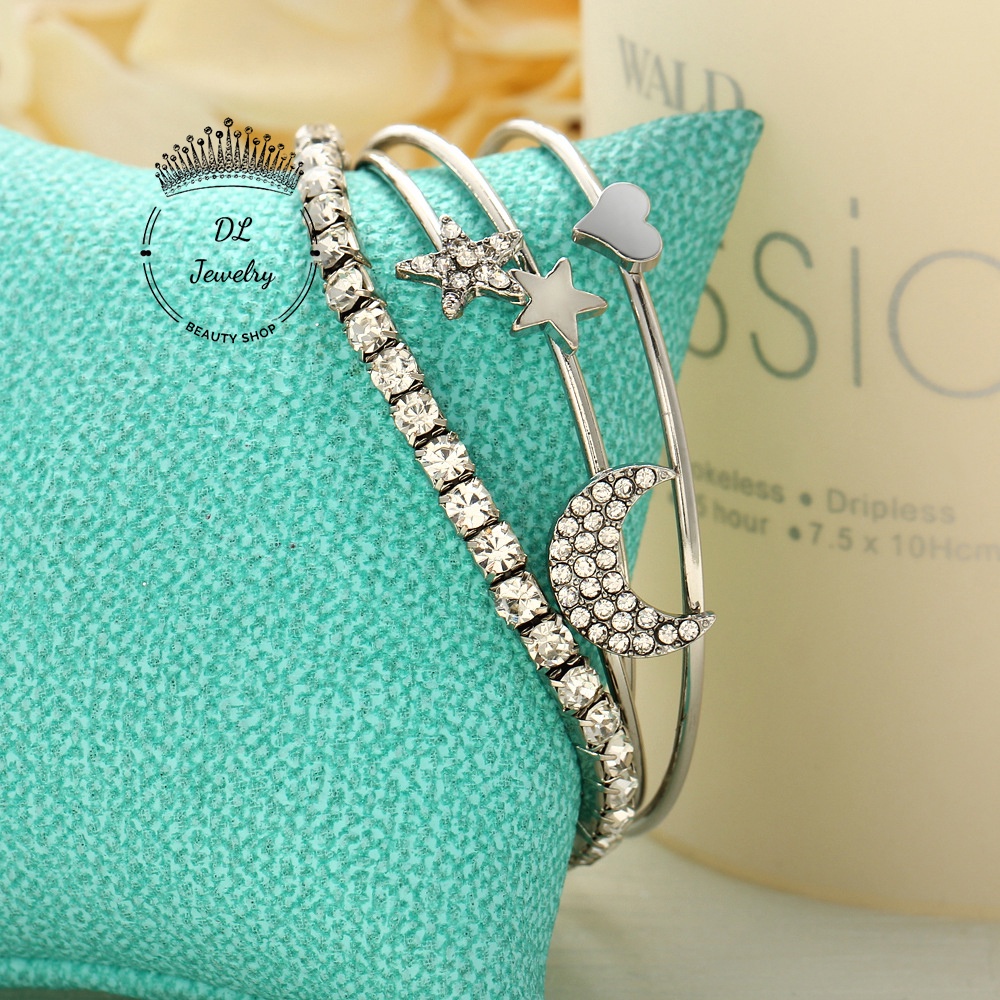 Vòng tay hở mặt ngôi sao,mặt trăng đính đá , mặt trái tim - Lắc tay hở đính đá DL.Jewelry