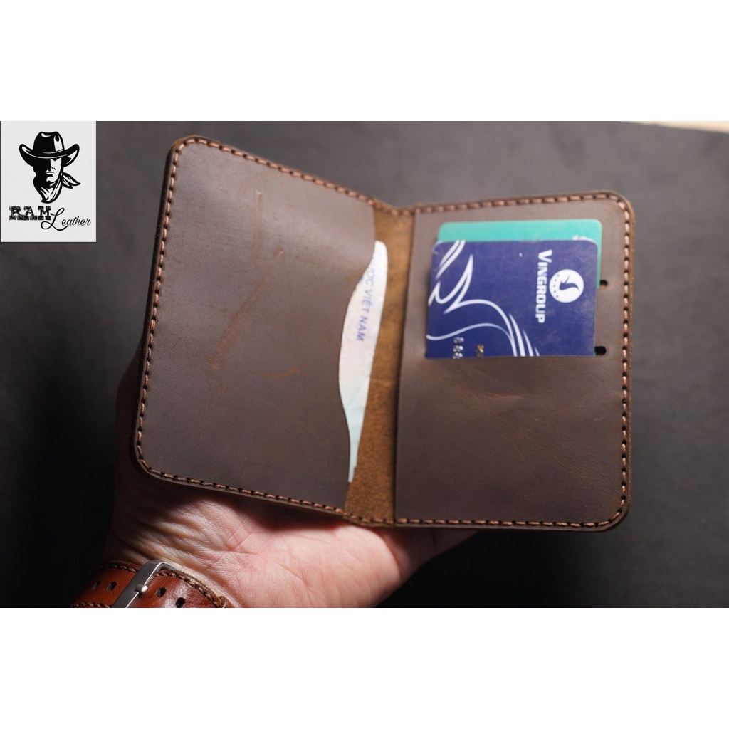 Ví nam Mini Hai Ngăn RAM Leather Da Sáp Ngựa Nâu Đất