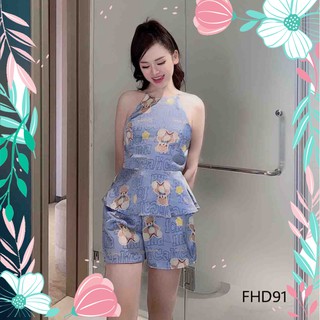 Đồ mặc nhà cố yếm hai dây freesize ,đồ ngủ nữ Lụa cao cấp( Kèm quà tặng)