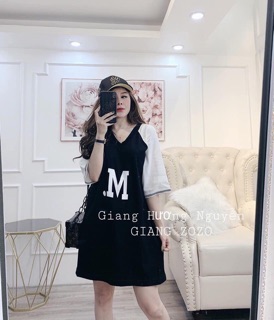 Đầm suông chữ M 2 màu đen be