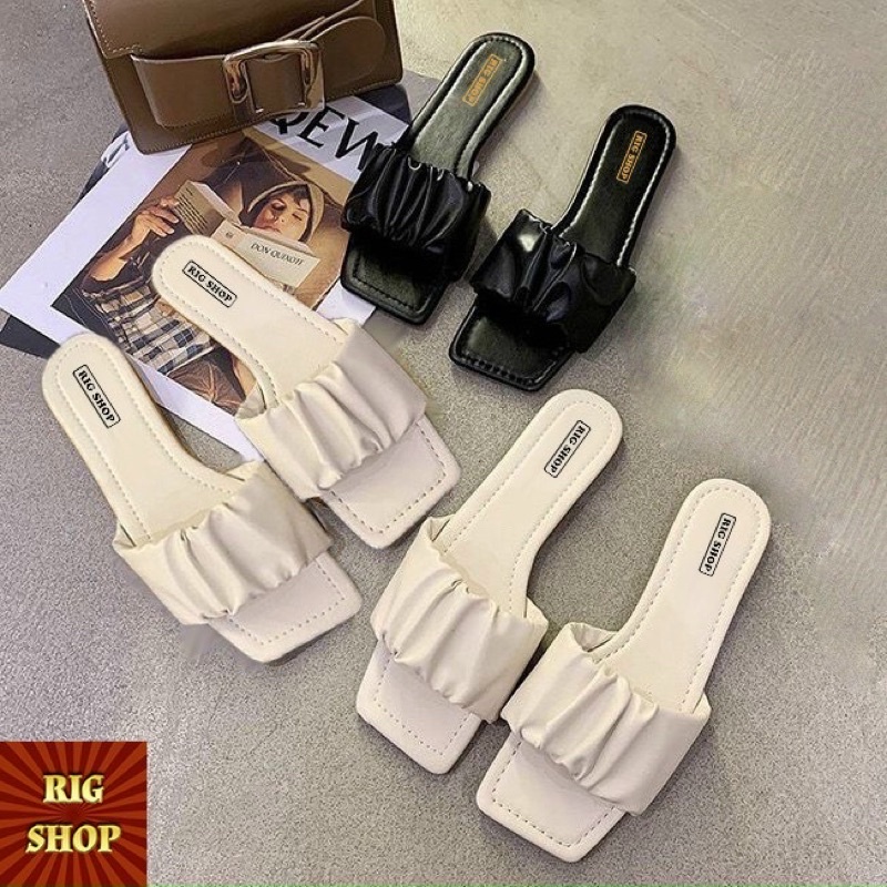 Dép Lê Bệt Đế Mũi  Vuông Chất Da Mềm Mịn Nhúm Nhím Đi Êm Chân Hàng Cao Cấp Nhà YUME STORE 68