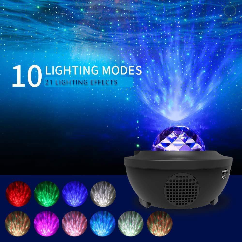 [A&M]LED Star Projection Lamp Sound Activated Music Starry Projector Light RGBW Stage Lighting Lamp BT Music Speaker Night Light Christmas KTV Party Lights with Remote Control