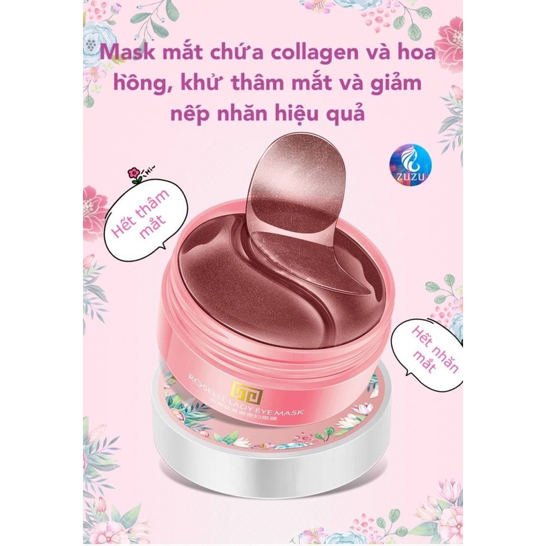 HỘP 60 MIẾNG Mặt nạ mắt gel chiết xuất hoa hồng bổ sung collagen làm sáng vùng thâm dưới da và giảm nếp nhăn WINKBEAUTY