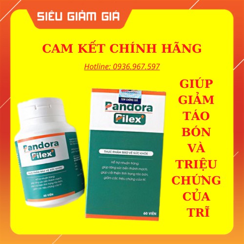 Viên Uống Pandora Pilex + (Hộp 60 Viên) - Giúp Giảm Táo Bón Và Triệu Chứng Của Trĩ