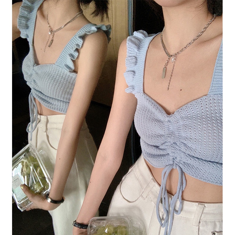 Áo Hai Dây Dáng Ngắn Phong Cách Hàn Quốc Thời Trang Mùa Hè Cho Nữ