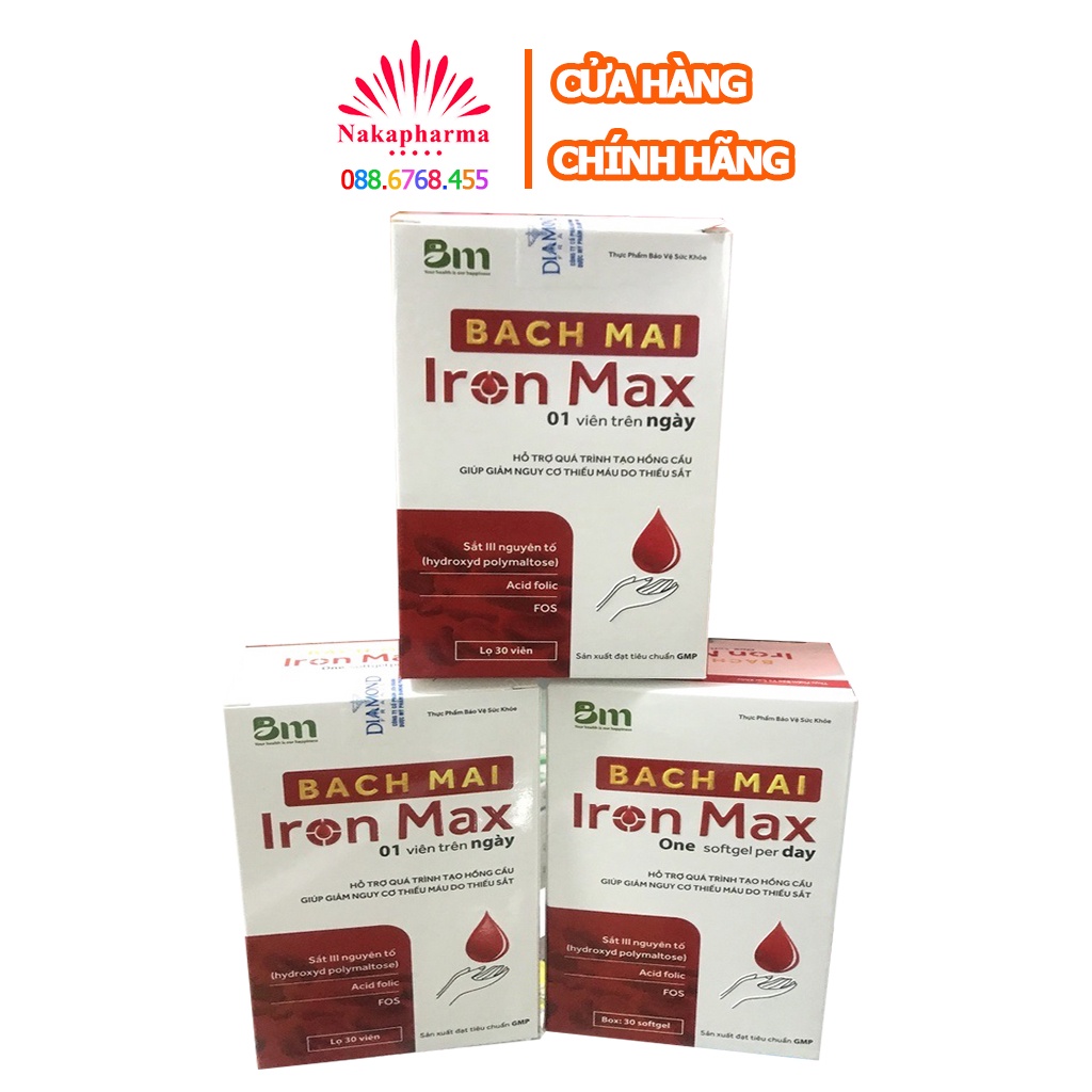 [KÈM QUÀ] Viên bổ máu Iron Max Bạch Mai –Giúp bổ sung sắt, acid folic cho phụ nữ mang thai và cho con bú, ngừa thiếu máu