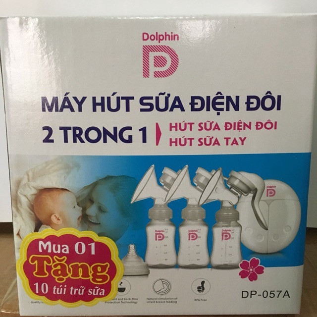 Máy Hút Sữa Điện Đôi 2 Trong 1 Dolphin - Tặng 10 túi trữ sữa - CAO CẤP