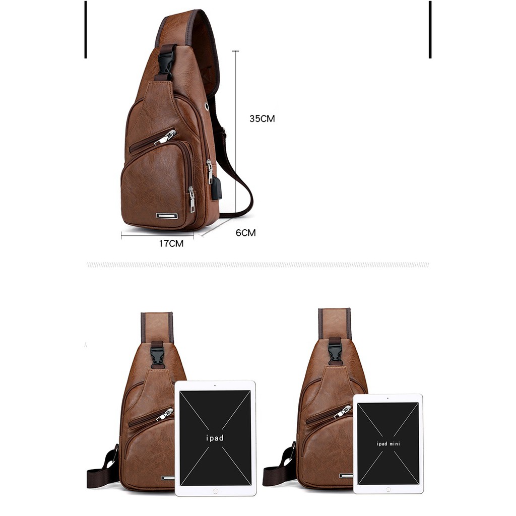 TÚI DA ĐEO CHÉO NAM NHIỀU NGĂN CÓ KÈM CỔNG USB TIỆN LỢI CHẤT DA PU CHO NAM ĐẸP | BigBuy360 - bigbuy360.vn