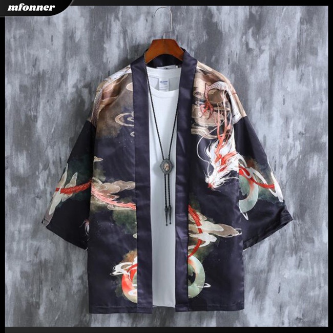 Áo Khoác Sơ Mi Chống Nắng Dáng Rộng In Hình Rồng Kiểu Trung Hoa Nhật Bản Cá Tính Cho Nam