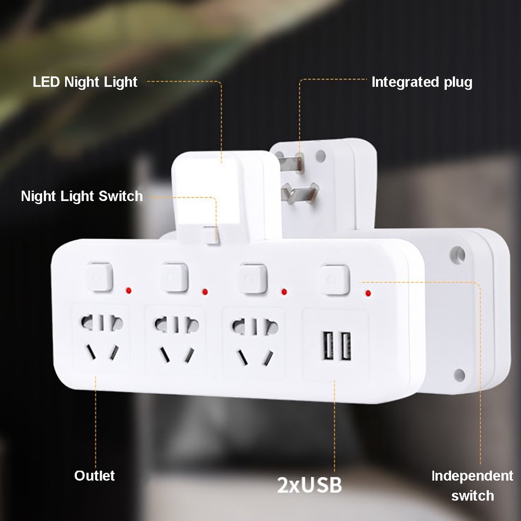 Ổ cắm điện đa năng  đèn kết hợp + cổng sạc USB + chống sốc + chống sét + đèn ngủ