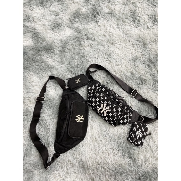 | ẢNH THẬT | Túi bao tử nam nữ  M L B B438 MONOGRAM WAIST BAG BLACK KÈM TÚI NHỎ