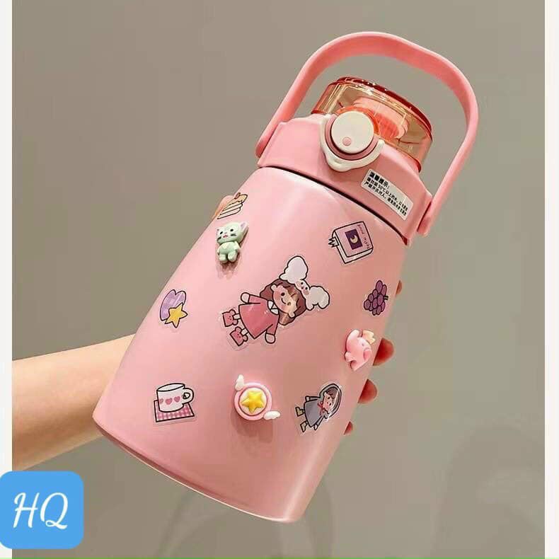 Bình Giữ Nhiệt 800ml, 900ml - Bình Nước Tặng Sticker Trang Trí Có Ống Hút Inox 304 Giữ Nhiệt Tốt