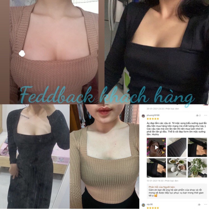 Áo Croptop Tay Dài Nữ [HOT] áo thun Cổ Vuông - chất len tăm cao cấp - mã 0395