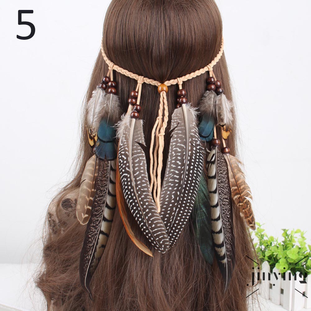 GETNOIVAS Băng đô đính lông vũ phong cách Boho