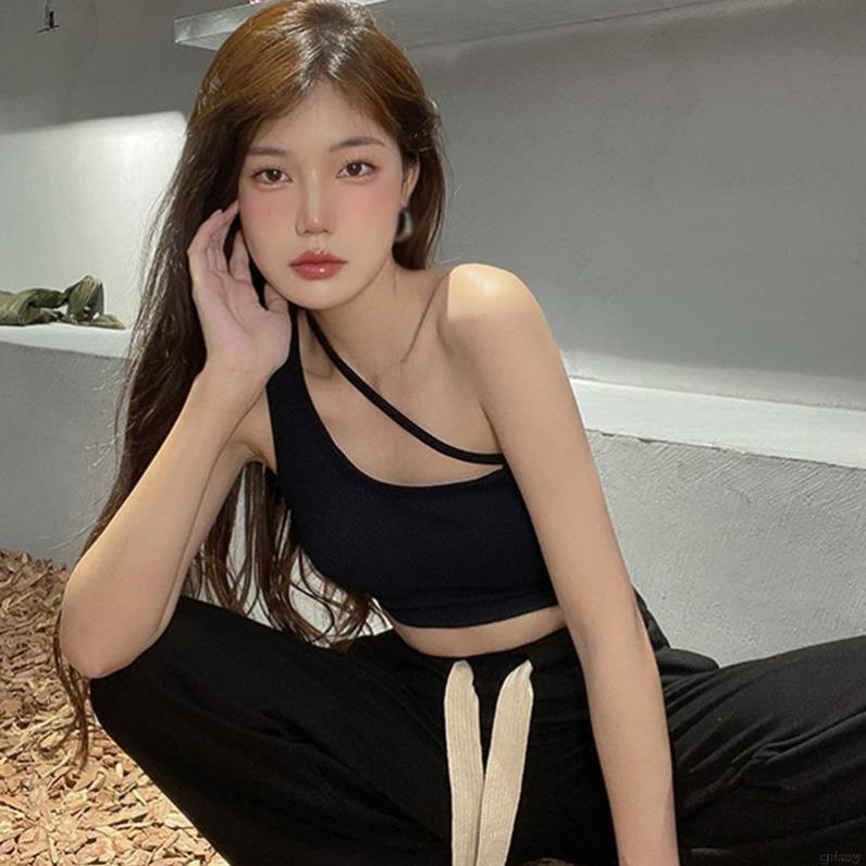 Áo Bra Crop Top Dây Vai Chéo Có Mút Đệm Ngực Màu Trơn Phong Cách Hàn Quốc Thời Trang 9030