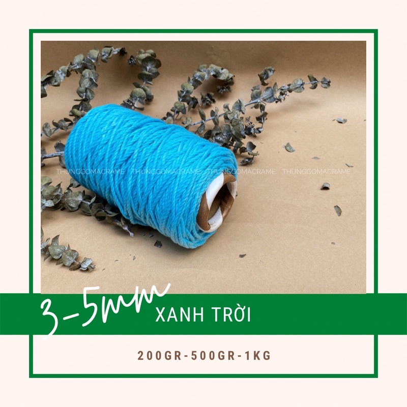 Dây thừng Macrame xoắn màu xanh trời