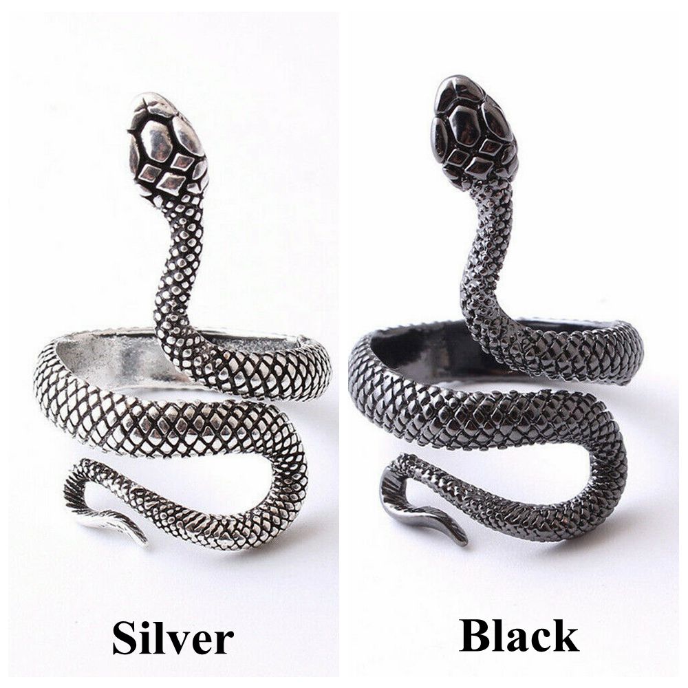 Nhẫn Unisex Phong Cách Punk Có Thể Điều Chỉnh|Dây Chuyền Mạ Bạc Hình Rắn Phong Cách Gothic Thời Trang