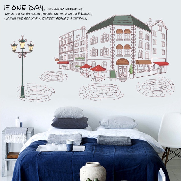 Decal trang trí tường - Quán caffe vỉa hè phong cách Paris
