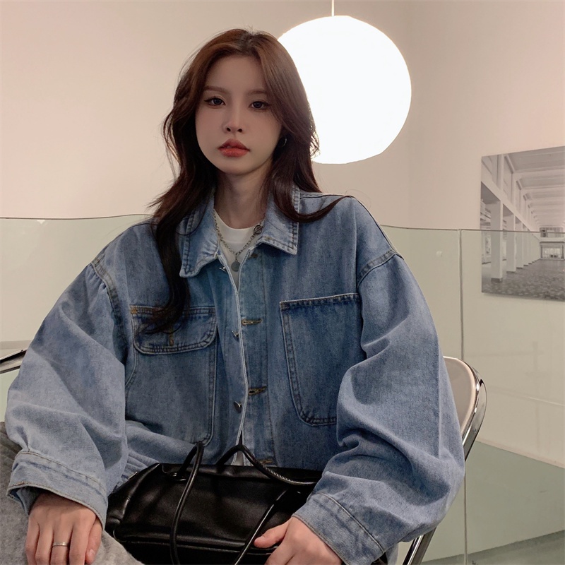 Áo Khoác Denim Dáng Rộng Phối Túi Thời Trang Mùa Thu Hàn Quốc Mới