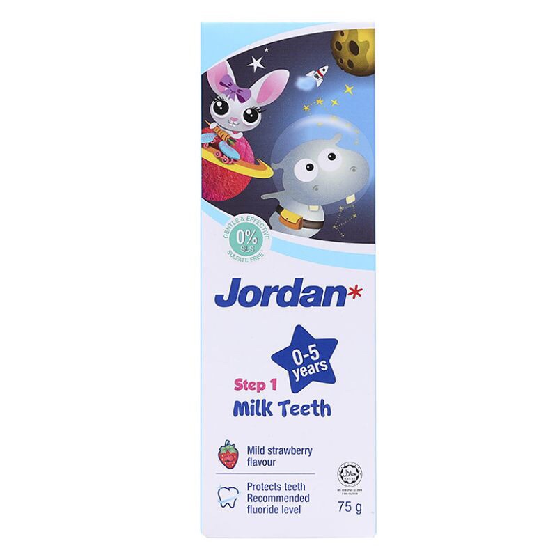 Kem Đánh Răng Jordan Trẻ Em Vị Dâu Tây &amp; Vị Nho 75g (0-5 Tuổi,6-12 Tuổi)